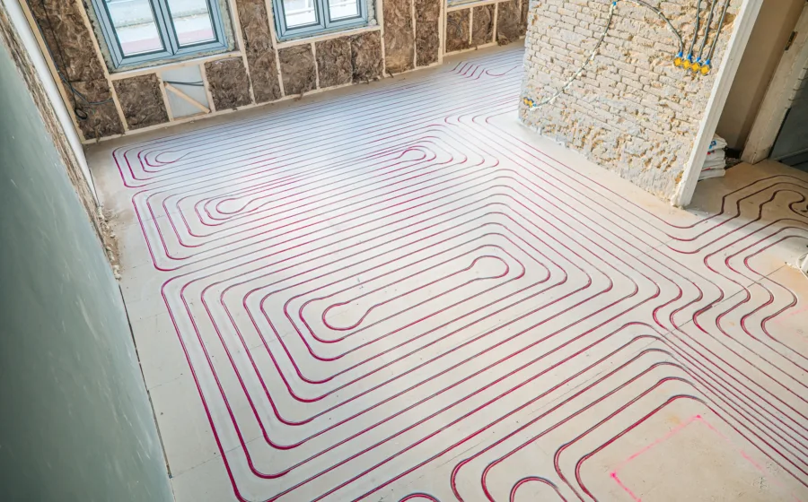 Vloerverwarming voorbeeld ingeslepen afgifte systeem