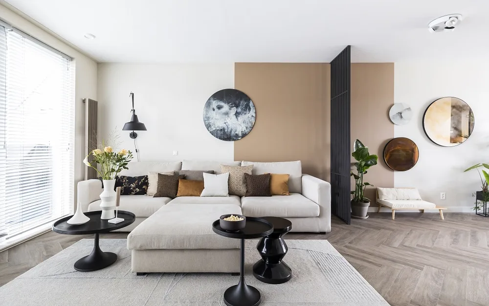 Woonkamer in beige tinten