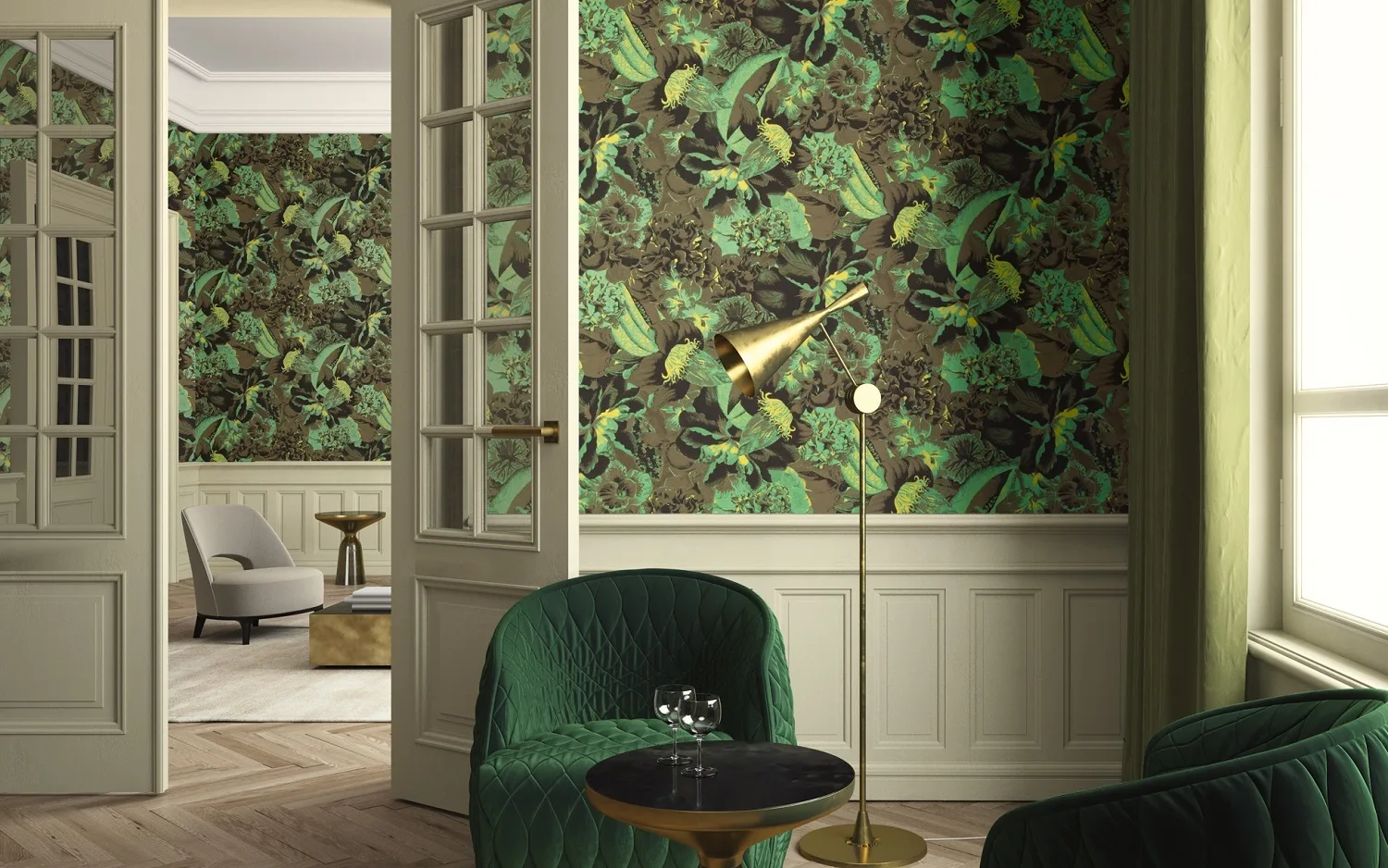 Behang Masureel Havana groen planten woonkamer