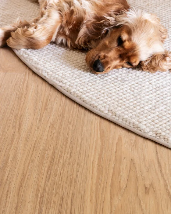 Meister Lindura houten vloer met vloerkleed