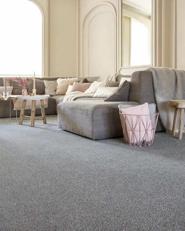 Grijs tapijt in de woonkamer in de landelijke woonstijl