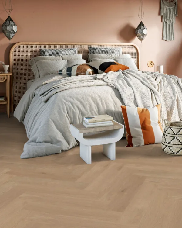 Pvc vloer Picasso - warme. bruine tint in houtlook in de slaapkamer