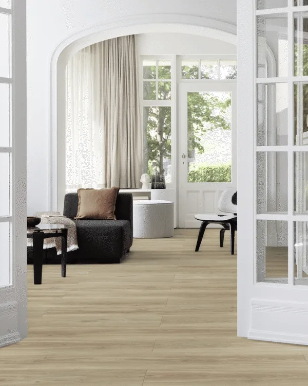 Lichte moduleo pvc vloer in zithoek/woonkamer