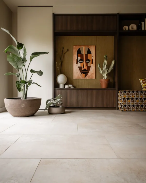 Detail van Coretec PVC-vloer Aneto 3473 – realistische tegelstructuur en matte afwerking.