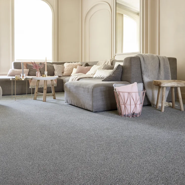 Grijs tapijt in de woonkamer in de landelijke woonstijl