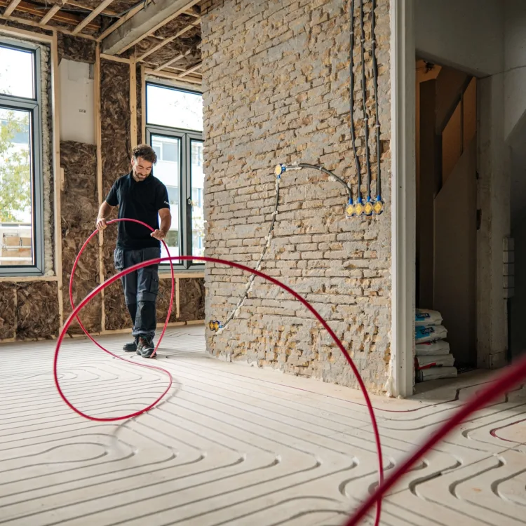 Vloerverwarming ingefreesd in dekvloer